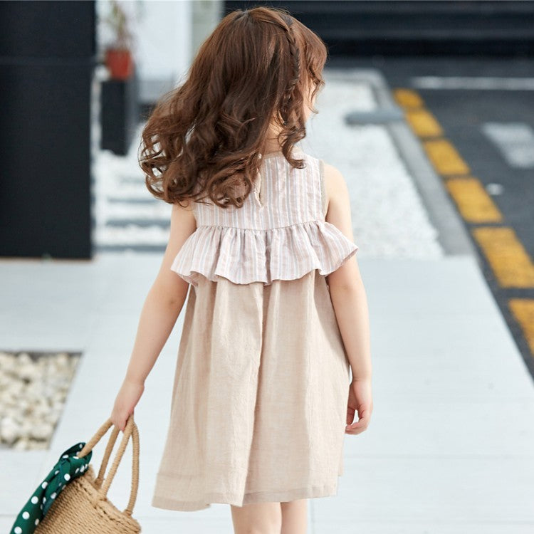 Sleeveless ruffled girls stitching dress