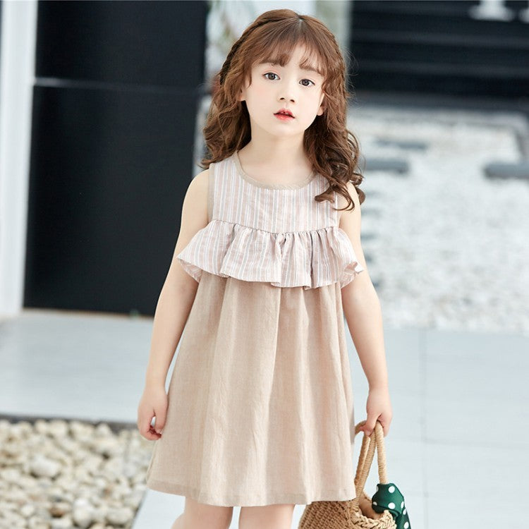 Sleeveless ruffled girls stitching dress